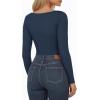 imageMANGOPOP Womens Boat Neck Long Sleeve Bodysuit Basic Thong Body Suit Fall Going Out Tops 2025Deep Blue