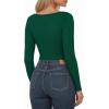 imageMANGOPOP Womens Boat Neck Long Sleeve Bodysuit Basic Thong Body Suit Fall Going Out Tops 2025Deep Green