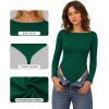 imageMANGOPOP Womens Boat Neck Long Sleeve Bodysuit Basic Thong Body Suit Fall Going Out Tops 2025Deep Green