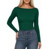 imageMANGOPOP Womens Boat Neck Long Sleeve Bodysuit Basic Thong Body Suit Fall Going Out Tops 2025Deep Green