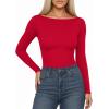 imageMANGOPOP Womens Boat Neck Long Sleeve Bodysuit Basic Thong Body Suit Fall Going Out Tops 2025Red
