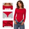 imageMANGOPOP Womens Boat Neck Long Sleeve Bodysuit Basic Thong Body Suit Fall Going Out Tops 2025Red