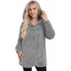 imageMANGOPOP Womens Fleece Jacket 2025 Winter Oversized Fuzzy Hooded Coat Button Cardigan Sherpa Sweaters Outerwear with PocketsCgrey