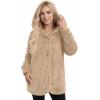 imageMANGOPOP Womens Fleece Jacket 2025 Winter Oversized Fuzzy Hooded Coat Button Cardigan Sherpa Sweaters Outerwear with PocketsDkhaki