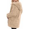 imageMANGOPOP Womens Fleece Jacket 2025 Winter Oversized Fuzzy Hooded Coat Button Cardigan Sherpa Sweaters Outerwear with PocketsDkhaki