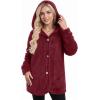 imageMANGOPOP Womens Fleece Jacket 2025 Winter Oversized Fuzzy Hooded Coat Button Cardigan Sherpa Sweaters Outerwear with PocketsEwine Red
