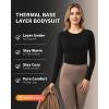 imageMANGOPOP Womens Long Sleeve Thermal Fleece Bodysuit Crew Neck Slim Fit Body Suit Warm Base Layer Tops Fall Outfits 2025A01 Black