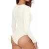 imageMANGOPOP Womens Long Sleeve Thermal Fleece Bodysuit Crew Neck Slim Fit Body Suit Warm Base Layer Tops Fall Outfits 2025A02 White