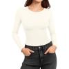 imageMANGOPOP Womens Long Sleeve Thermal Fleece Bodysuit Crew Neck Slim Fit Body Suit Warm Base Layer Tops Fall Outfits 2025A02 White