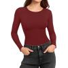 imageMANGOPOP Womens Long Sleeve Thermal Fleece Bodysuit Crew Neck Slim Fit Body Suit Warm Base Layer Tops Fall Outfits 2025Burgundy