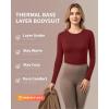 imageMANGOPOP Womens Long Sleeve Thermal Fleece Bodysuit Crew Neck Slim Fit Body Suit Warm Base Layer Tops Fall Outfits 2025Burgundy