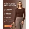 imageMANGOPOP Womens Long Sleeve Thermal Fleece Bodysuit Crew Neck Slim Fit Body Suit Warm Base Layer Tops Fall Outfits 2025Coffee