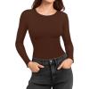 imageMANGOPOP Womens Long Sleeve Thermal Fleece Bodysuit Crew Neck Slim Fit Body Suit Warm Base Layer Tops Fall Outfits 2025Coffee