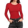 imageMANGOPOP Womens Long Sleeve Thermal Fleece Bodysuit Crew Neck Slim Fit Body Suit Warm Base Layer Tops Fall Outfits 2025Red