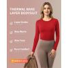 imageMANGOPOP Womens Long Sleeve Thermal Fleece Bodysuit Crew Neck Slim Fit Body Suit Warm Base Layer Tops Fall Outfits 2025Red