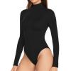 imageMANGOPOP Womens Long Sleeve Thermal Fleece Bodysuit Mock Turtle Neck Body Suit Slim Warm Base Layer Tops Fall Outfits 2025A01 Black