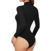 imageMANGOPOP Womens Long Sleeve Thermal Fleece Bodysuit Mock Turtle Neck Body Suit Slim Warm Base Layer Tops Fall Outfits 2025A01 Black