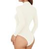 imageMANGOPOP Womens Long Sleeve Thermal Fleece Bodysuit Mock Turtle Neck Body Suit Slim Warm Base Layer Tops Fall Outfits 2025A02 White