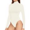 imageMANGOPOP Womens Long Sleeve Thermal Fleece Bodysuit Mock Turtle Neck Body Suit Slim Warm Base Layer Tops Fall Outfits 2025A02 White