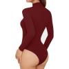 imageMANGOPOP Womens Long Sleeve Thermal Fleece Bodysuit Mock Turtle Neck Body Suit Slim Warm Base Layer Tops Fall Outfits 2025Burgundy