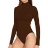 imageMANGOPOP Womens Long Sleeve Thermal Fleece Bodysuit Mock Turtle Neck Body Suit Slim Warm Base Layer Tops Fall Outfits 2025Coffee