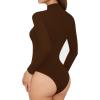 imageMANGOPOP Womens Long Sleeve Thermal Fleece Bodysuit Mock Turtle Neck Body Suit Slim Warm Base Layer Tops Fall Outfits 2025Coffee