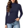 imageMANGOPOP Womens Mock Turtleneck Long Sleeve Shirt Fall Outfits Fashion Thermal Undershirt Basic Tops Fitted Layer Tee 2025Deep Blue