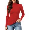 imageMANGOPOP Womens Mock Turtleneck Long Sleeve Shirt Fall Outfits Fashion Thermal Undershirt Basic Tops Fitted Layer Tee 2025Red