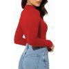 imageMANGOPOP Womens Mock Turtleneck Long Sleeve Shirt Fall Outfits Fashion Thermal Undershirt Basic Tops Fitted Layer Tee 2025Red