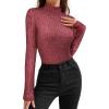 imageMANGOPOP Womens Mock Turtleneck Long Sleeve Shirts Thermal Ribbed Knitted Sweater Shirt for Womens 2025 Trendy TopsBurgundy