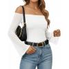 imageMANGOPOP Womens Off The Shoulder Double Lined Bodysuit Mesh Bell Sleeve Body Suits Sexy Going Out Fall Backless Tops 202502 White