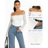 imageMANGOPOP Womens Off The Shoulder Double Lined Bodysuit Mesh Bell Sleeve Body Suits Sexy Going Out Fall Backless Tops 202502 White