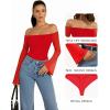imageMANGOPOP Womens Off The Shoulder Double Lined Bodysuit Mesh Bell Sleeve Body Suits Sexy Going Out Fall Backless Tops 202503 Red