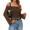 imageMANGOPOP Womens Off The Shoulder Double Lined Bodysuit Mesh Bell Sleeve Body Suits Sexy Going Out Fall Backless Tops 202504 Brown