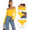 imageMANGOPOP Womens Off The Shoulder Double Lined Bodysuit Mesh Bell Sleeve Body Suits Sexy Going Out Fall Backless Tops 202506 Yellow