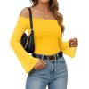 imageMANGOPOP Womens Off The Shoulder Double Lined Bodysuit Mesh Bell Sleeve Body Suits Sexy Going Out Fall Backless Tops 202506 Yellow