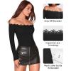 imageMANGOPOP Womens Off The Shoulder Long Sleeve Bodysuit Lace Body Suits Sexy Tops Fall Outfit 202501 Black