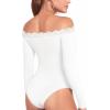 imageMANGOPOP Womens Off The Shoulder Long Sleeve Bodysuit Lace Body Suits Sexy Tops Fall Outfit 202501 White