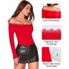 imageMANGOPOP Womens Off The Shoulder Long Sleeve Bodysuit Lace Body Suits Sexy Tops Fall Outfit 2025Red