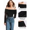 imageMANGOPOP Womens Off The Shoulder Long Sleeve Bodysuit Sexy Sheer Mesh Top Double Lined Body Suits Fall Outfit 202501 Black
