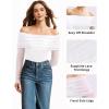 imageMANGOPOP Womens Off The Shoulder Long Sleeve Bodysuit Sexy Sheer Mesh Top Double Lined Body Suits Fall Outfit 202501 White