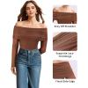 imageMANGOPOP Womens Off The Shoulder Long Sleeve Bodysuit Sexy Sheer Mesh Top Double Lined Body Suits Fall Outfit 2025Deep Coffee