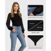 imageMANGOPOP Womens Sheer Mesh Puff Long Sleeve Bodysuit Double Lined Crew Neck Thong Body Suits Trendy Fall Tops 202501 Black
