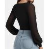 imageMANGOPOP Womens Sheer Mesh Puff Long Sleeve Bodysuit Double Lined Crew Neck Thong Body Suits Trendy Fall Tops 202501 Black