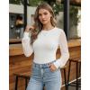imageMANGOPOP Womens Sheer Mesh Puff Long Sleeve Bodysuit Double Lined Crew Neck Thong Body Suits Trendy Fall Tops 202502 White