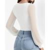 imageMANGOPOP Womens Sheer Mesh Puff Long Sleeve Bodysuit Double Lined Crew Neck Thong Body Suits Trendy Fall Tops 202502 White