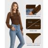 imageMANGOPOP Womens Sheer Mesh Puff Long Sleeve Bodysuit Double Lined Crew Neck Thong Body Suits Trendy Fall Tops 2025Coffee