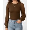 imageMANGOPOP Womens Sheer Mesh Puff Long Sleeve Bodysuit Double Lined Crew Neck Thong Body Suits Trendy Fall Tops 2025Coffee