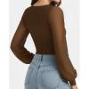 imageMANGOPOP Womens Sheer Mesh Puff Long Sleeve Bodysuit Double Lined Crew Neck Thong Body Suits Trendy Fall Tops 2025Coffee