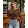 imageMANGOPOP Womens Sheer Mesh Puff Long Sleeve Bodysuit Double Lined Crew Neck Thong Body Suits Trendy Fall Tops 2025Coffee